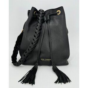 Soul Carrier Black Full-Grain Leather Bucket Bag with Braided Shoulder Strap